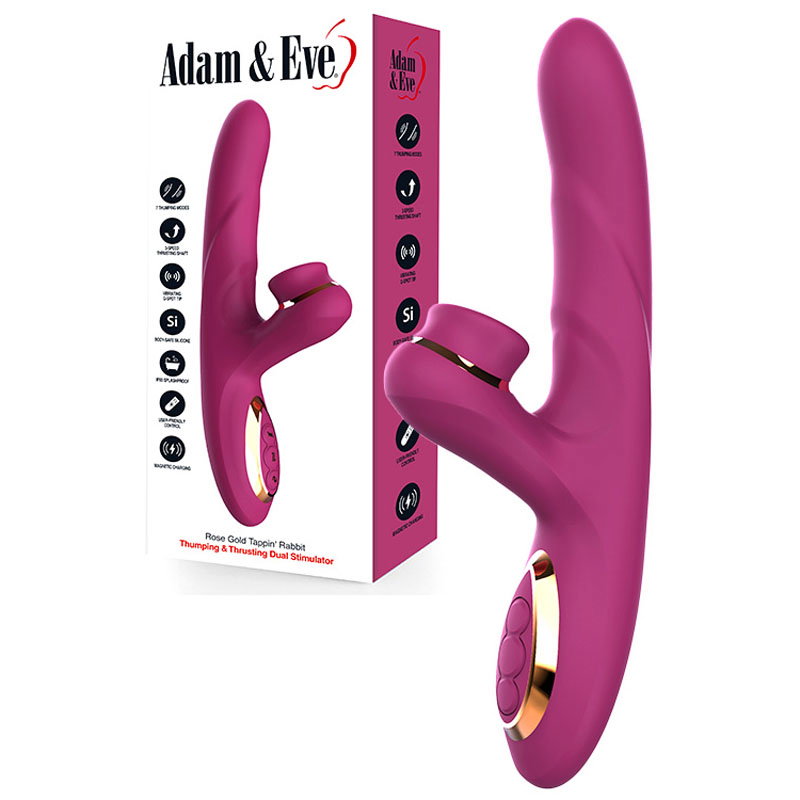 Adam & Eve Rose Gold Tappin' Rabbit Vibrator, a rechargeable silicone rabbit vibrator